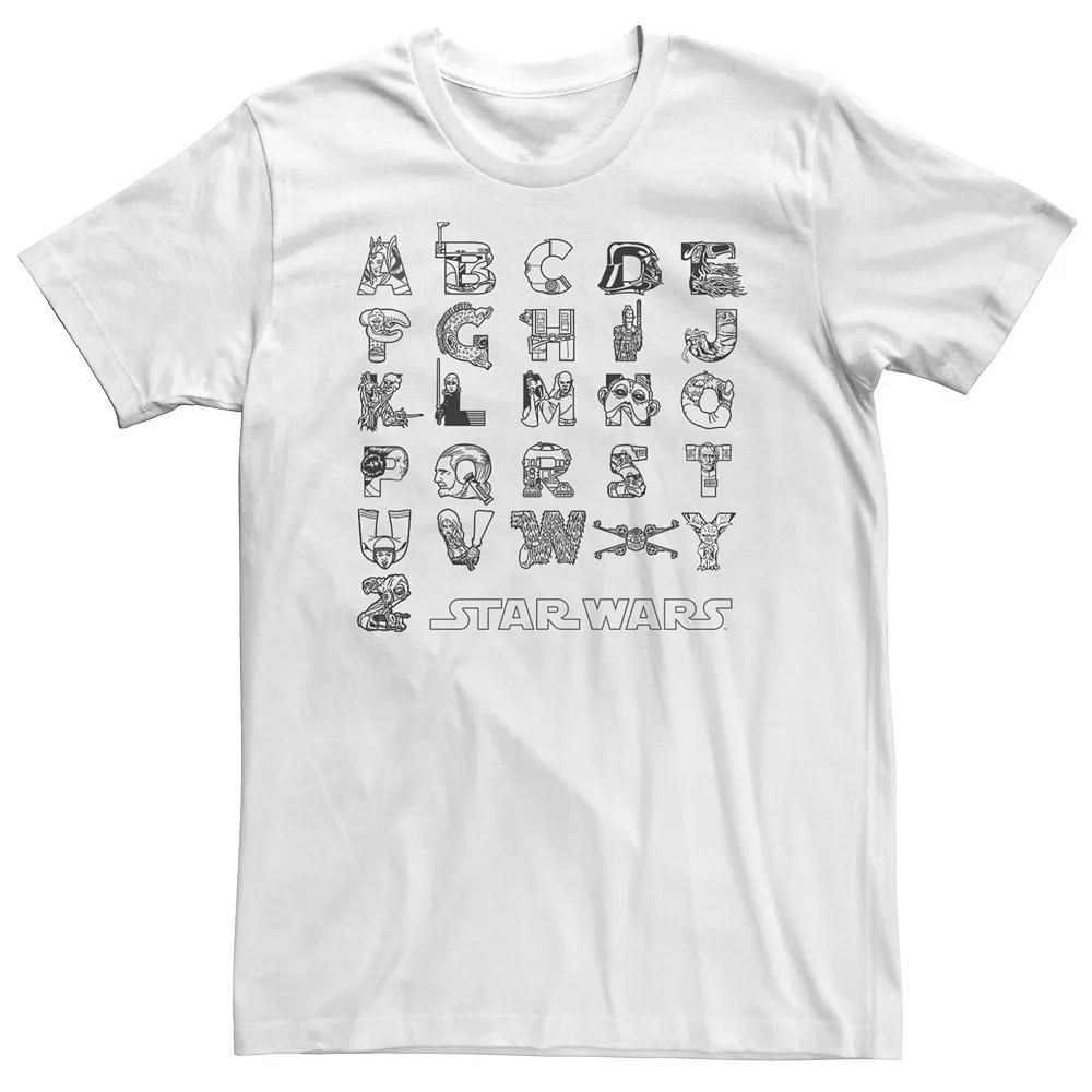 Big & Tall Star Wars In An Alphabet Far, Far Away Characters Tee, Men's, Size: 4XL, White Product Image
