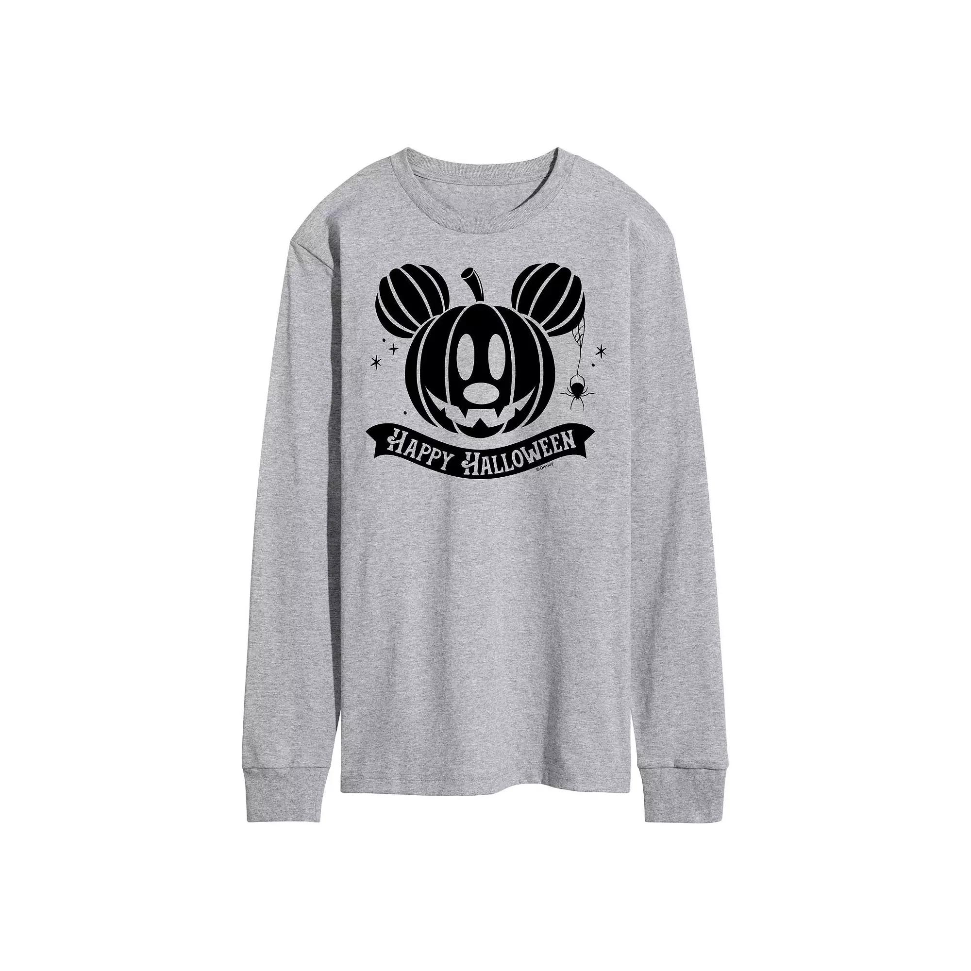 Disney's Mickey Mouse Men's Happy Halloween Pumpkin Long Sleeve Graphic Tee,  Product Image