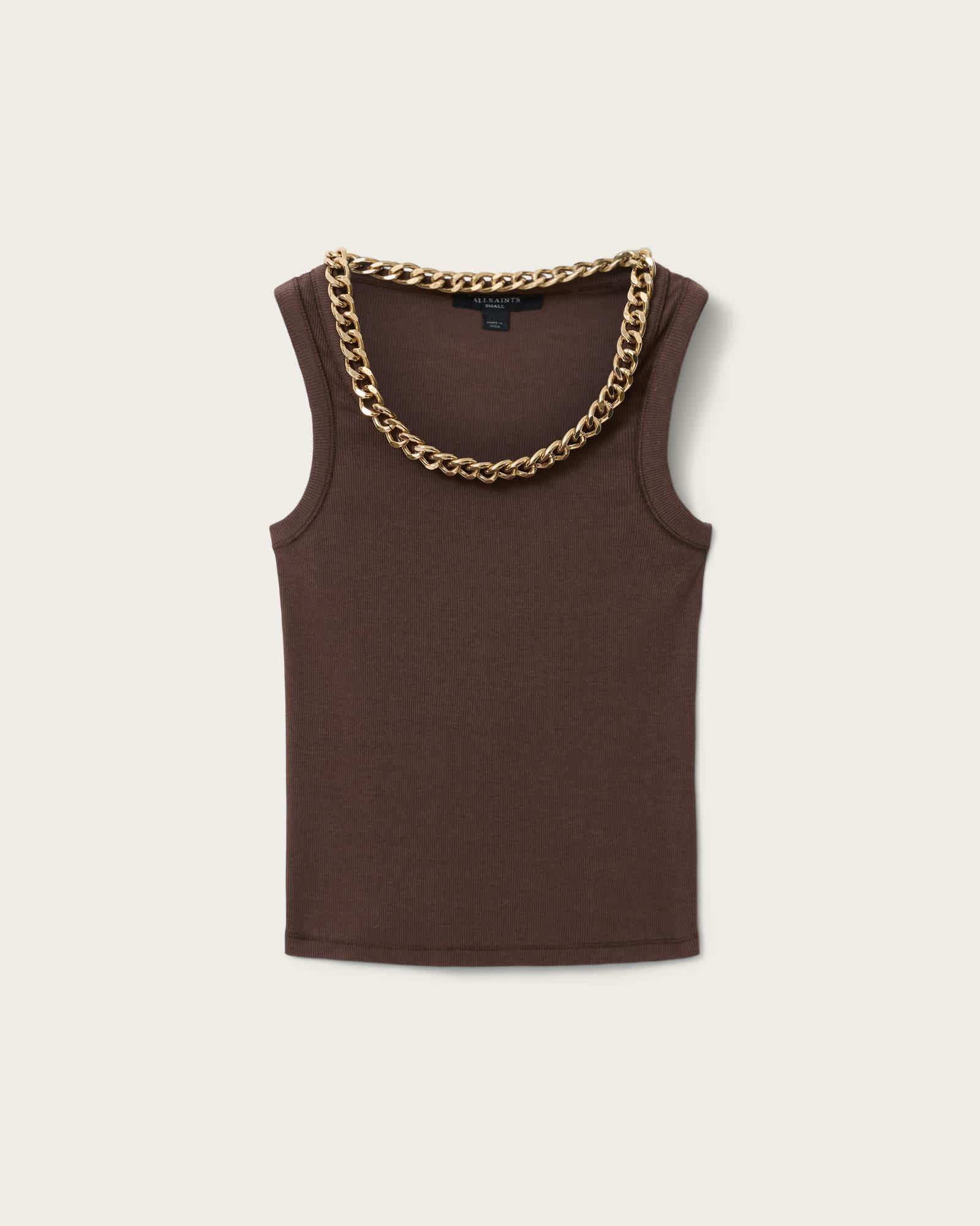 Lucy Sleeveless Slim Fit Ribbed Tank Top Bitter Brown | ALLSAINTS US Product Image