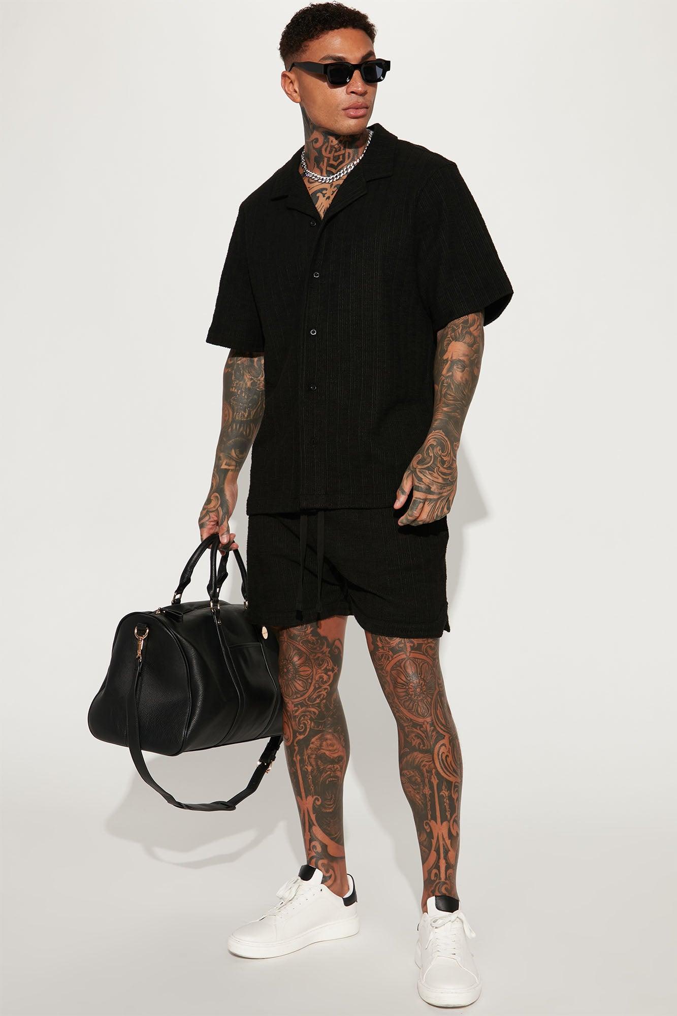 Dean Textured Short Sleeve Button Up Shirt - Black Product Image