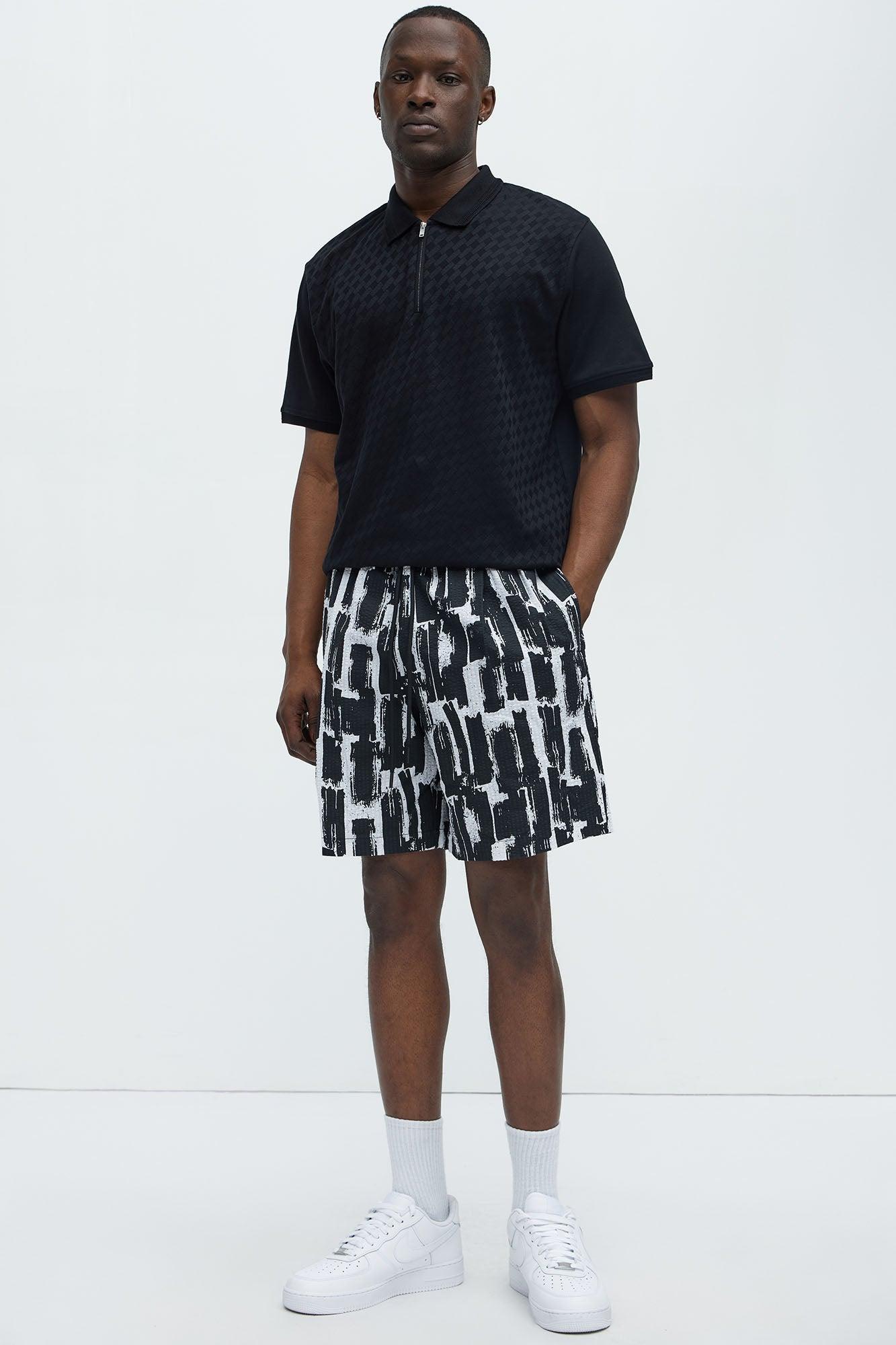 Diamond Textured Zip Polo - Black Product Image