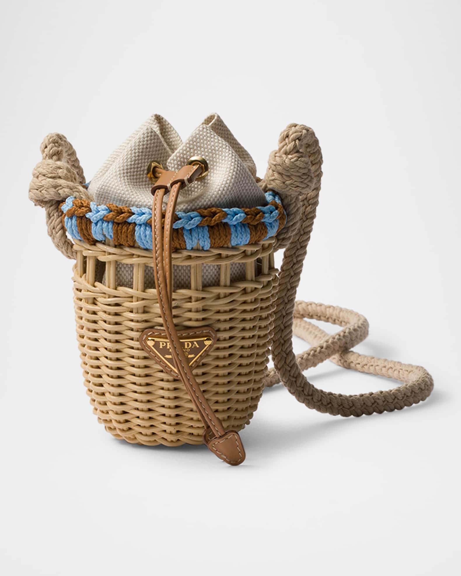 Wicker and Linen-Blend Mini Bucket Bag Product Image