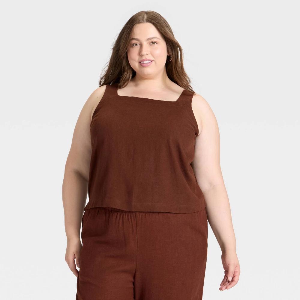 Women's Linen-Blend Tank Top - A New Day™ Brown XL Product Image
