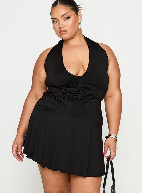 Maeva Halter Mini Dress Black Curve Product Image