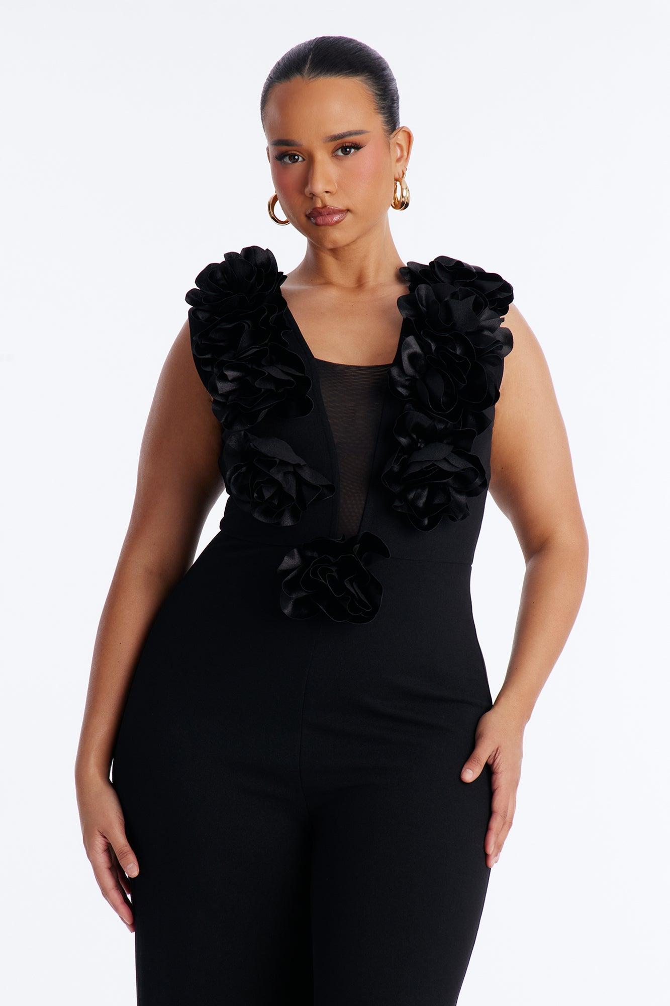 Katya 3D Flower Wide Leg Jumpsuit - Black Female Product Image