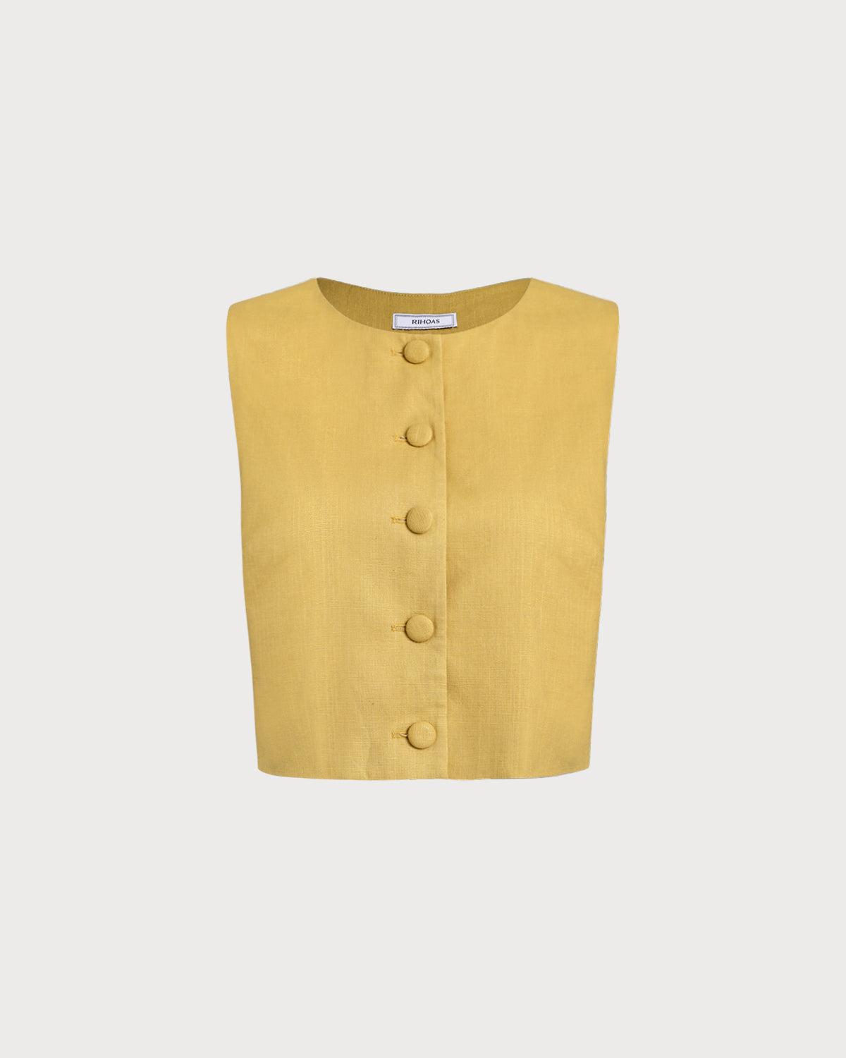 Yellow Round Neck Button Vest Product Image