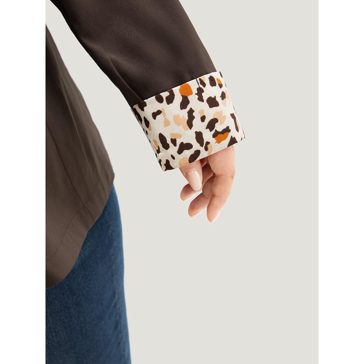 Plus Size Lapel Collar Patchwork Leopard Print Blazer DimGray Women Work Plain Contrast Sleeve Long Sleeve Lapel Collar 22-24/3X Pocket Office Blazers BloomChic Product Image