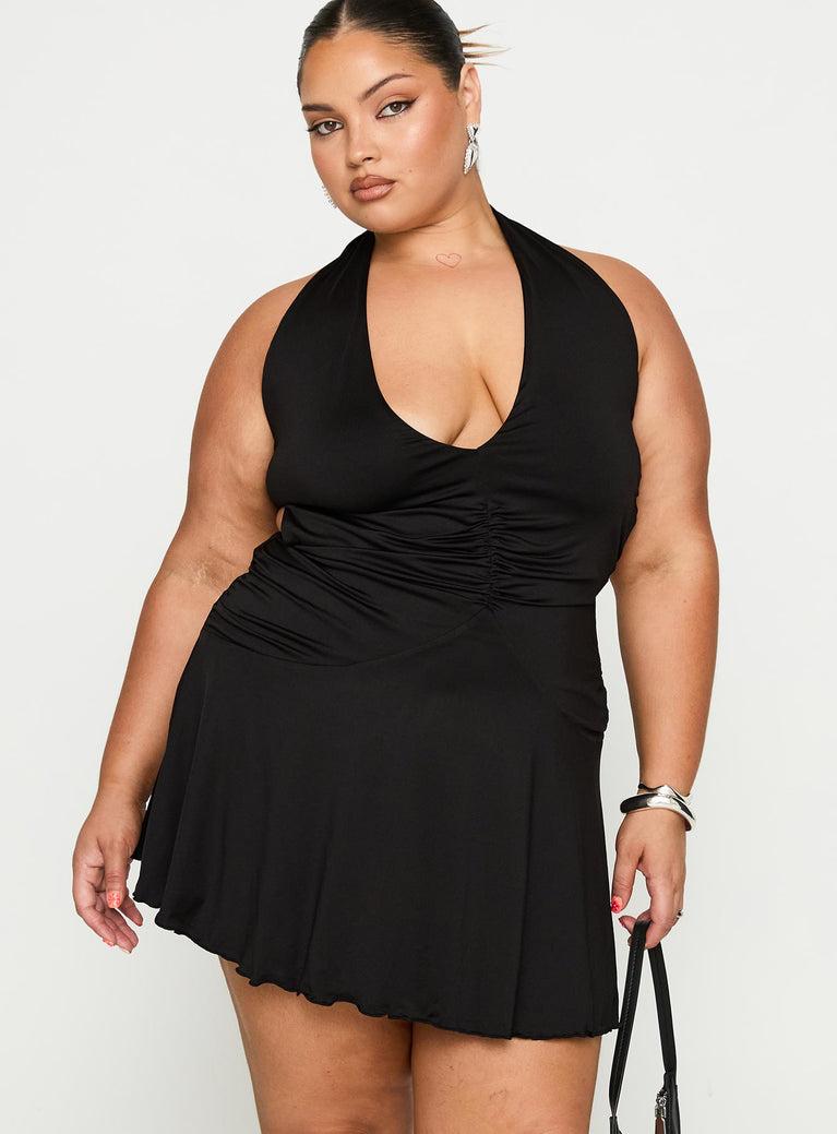 Maeva Halter Mini Dress Black Curve Product Image