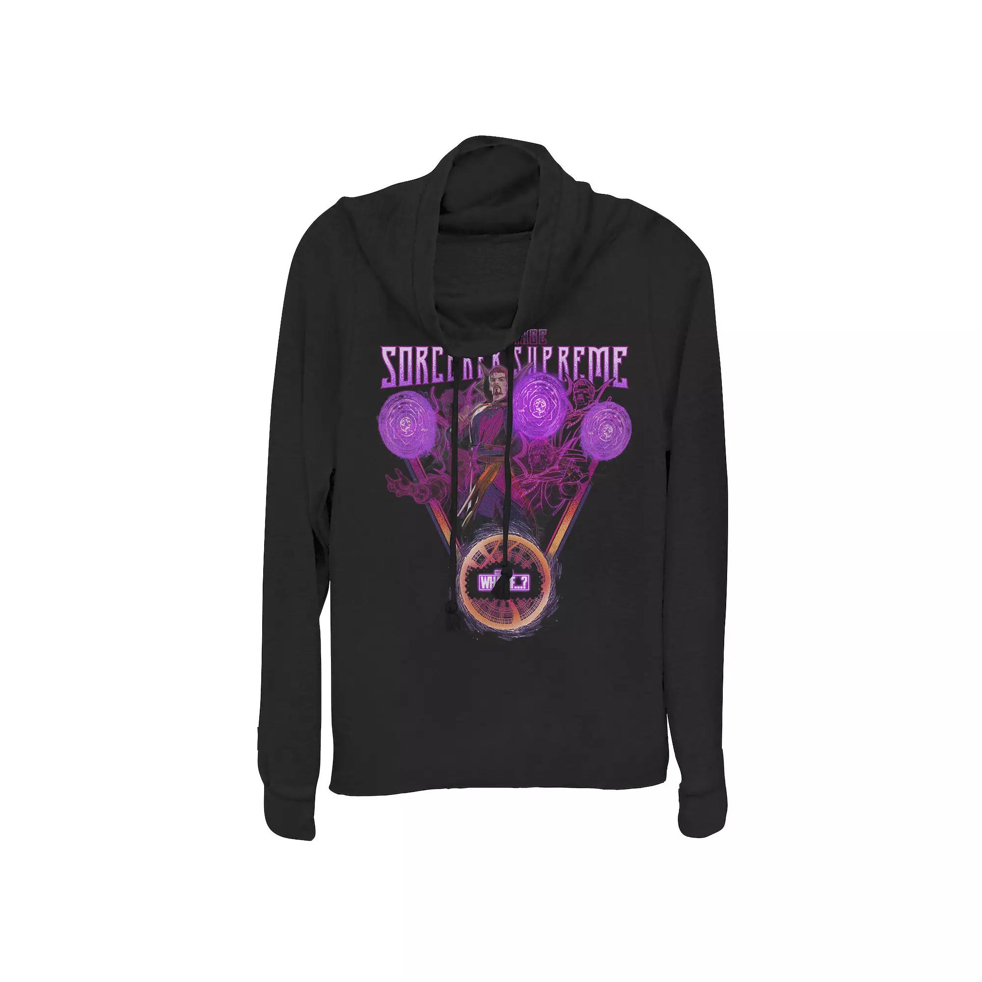 Juniors' Marvel What If Doctor Strange Sorcerer Supreme Poster Cowlneck Graphic Lightweight Long Sleeve, Girl's,  Product Image