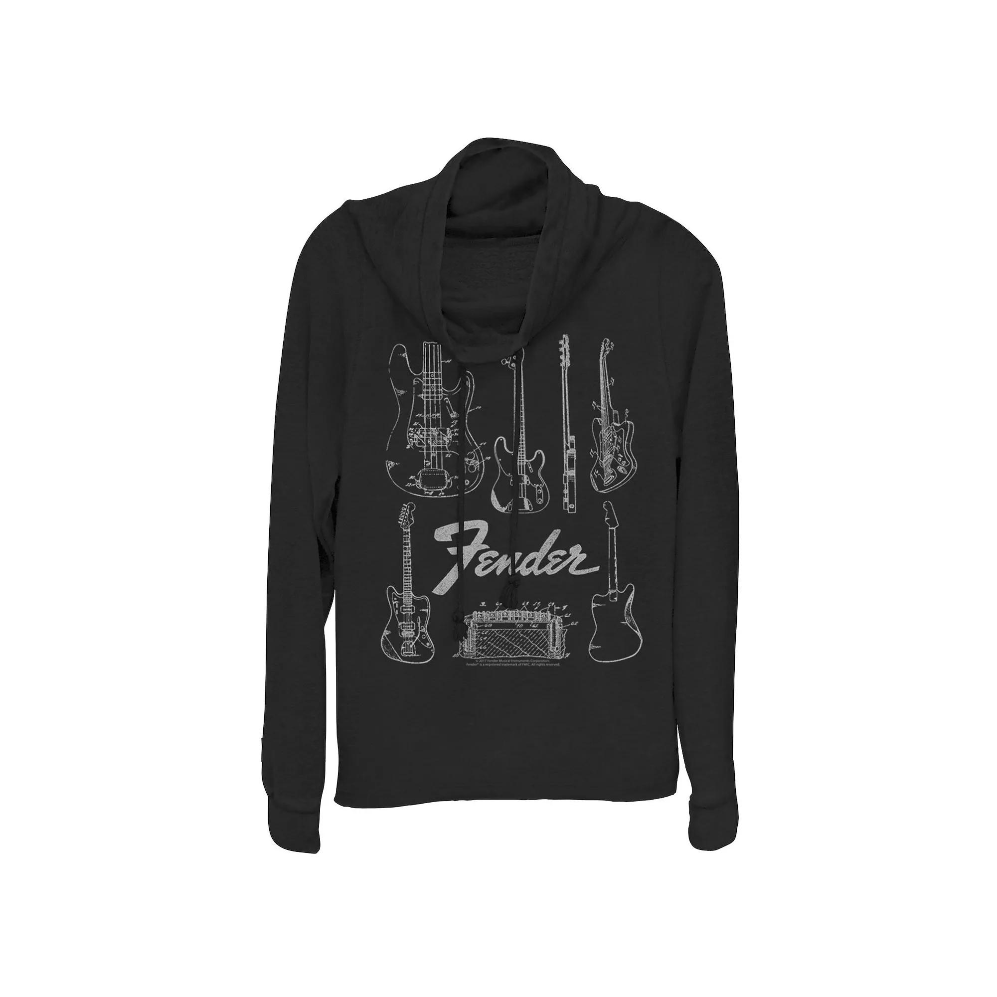 Juniors' Fender Guitars & Amp Cowlneck Graphic Lightweight Long Sleeve, Girl's,  Product Image