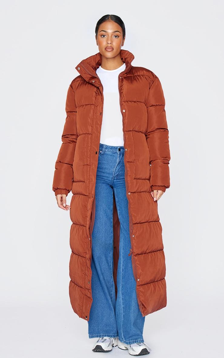 Tall Chocolate Maxi Contrast Hooded Puffer Product Image