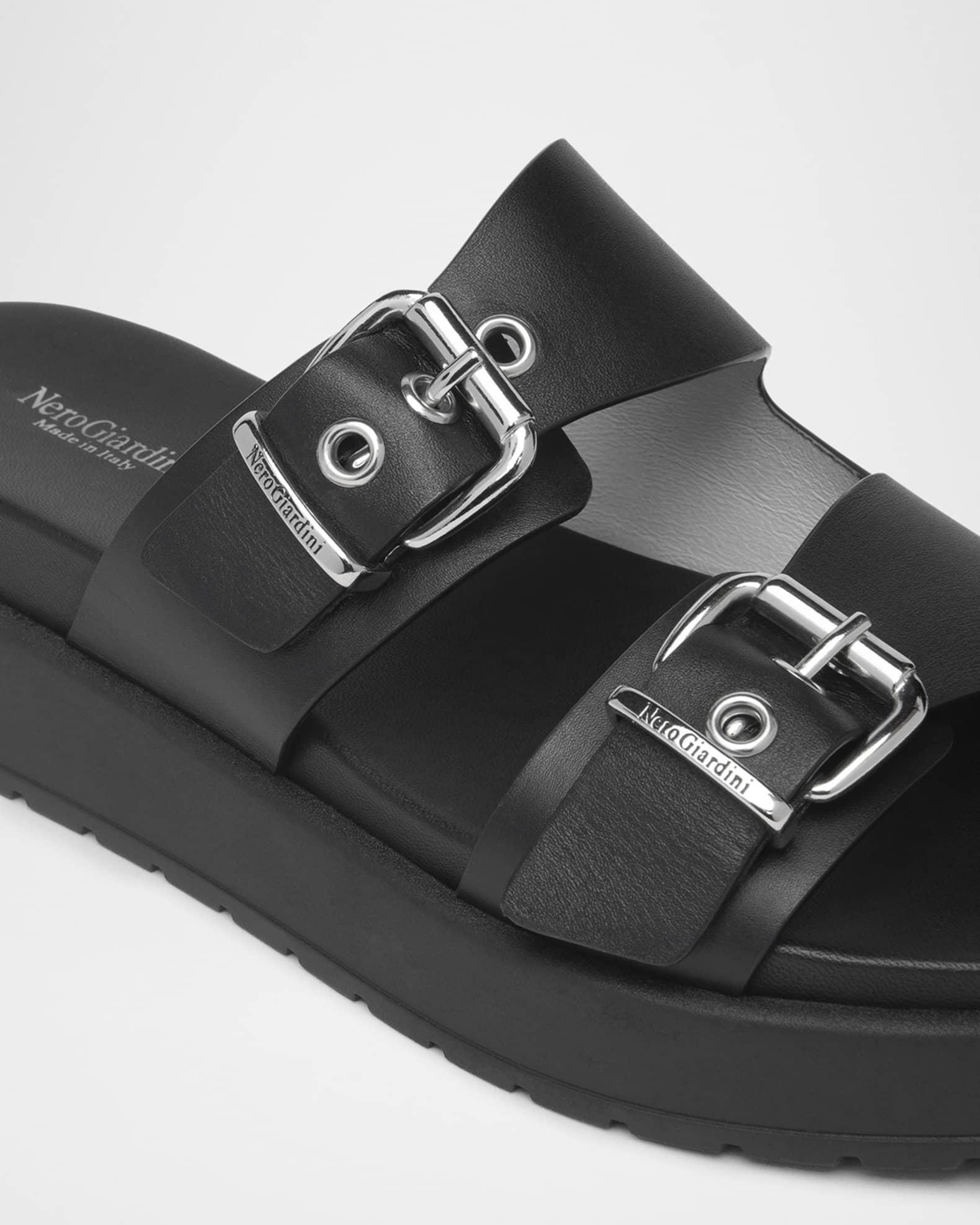 Leather Double-Buckle Flatform Sandals Product Image