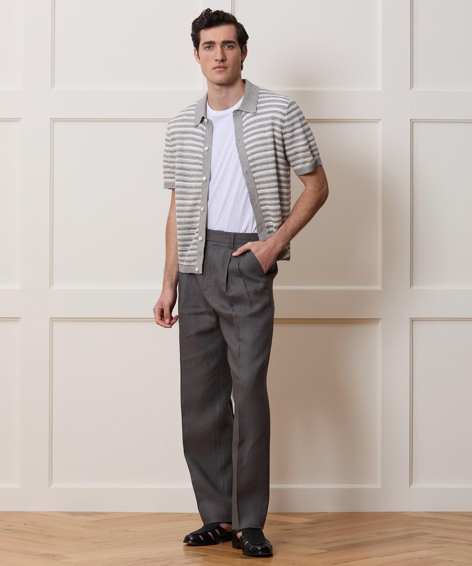 Cropped Pointelle Linen Sweater Polo Product Image