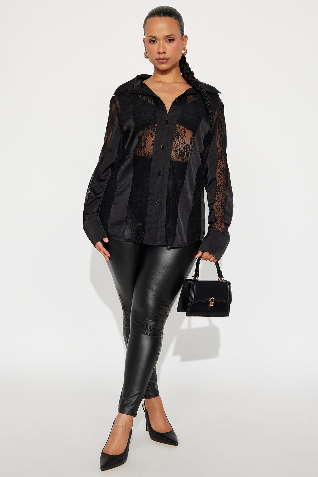 Lace Whispers Satin Shirt - Black Female Product Image