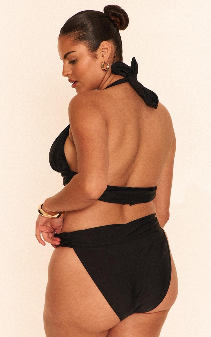 Plus Black O Ring Detail Ruched Triangle Bikini Top Product Image