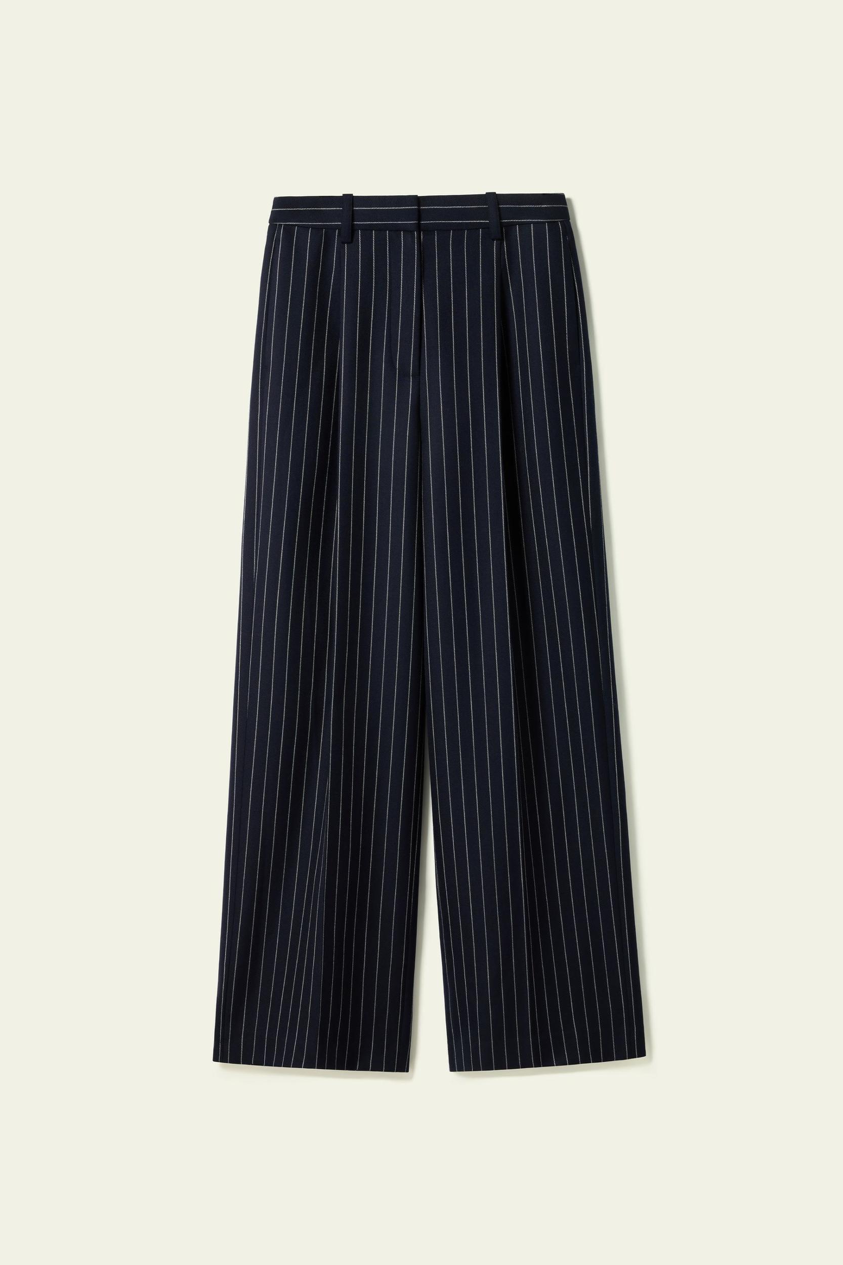 Wool-Blend Wide-Leg Stripe Pants Product Image