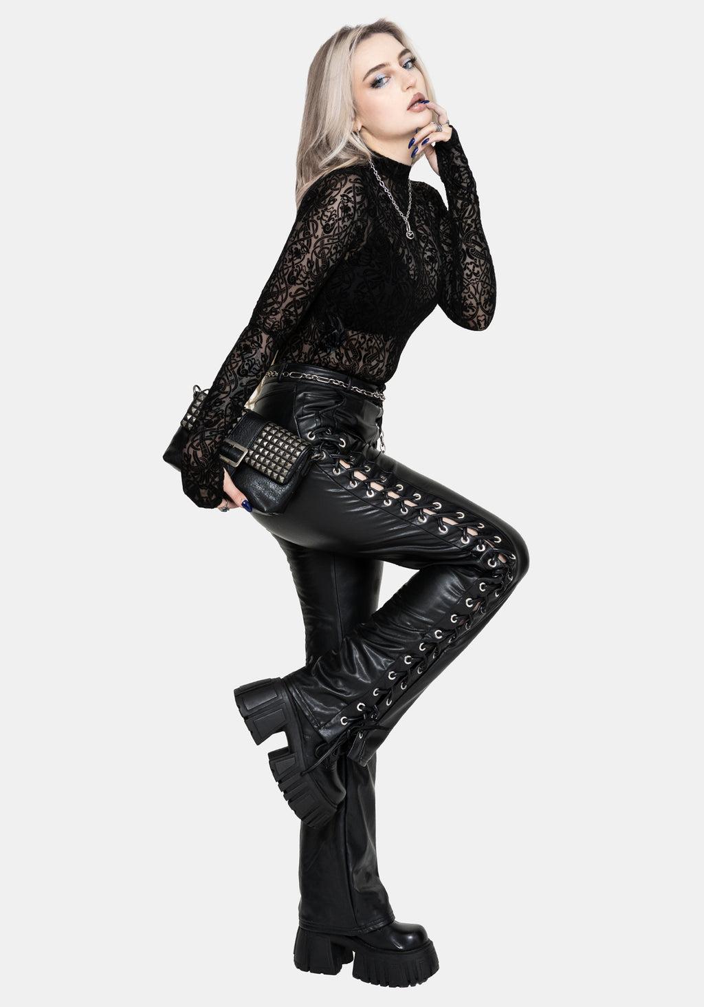 Mortis Laced Straight Leg PU Trousers Product Image