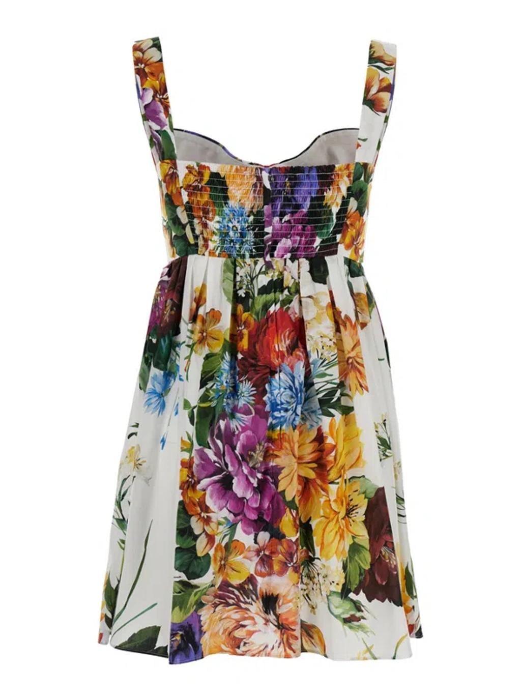 DOLCE & GABBANA Multicolor Sleeveless Dress With Bustier Style Neckline And All-over Floral Print In Cotton Woman Product Image