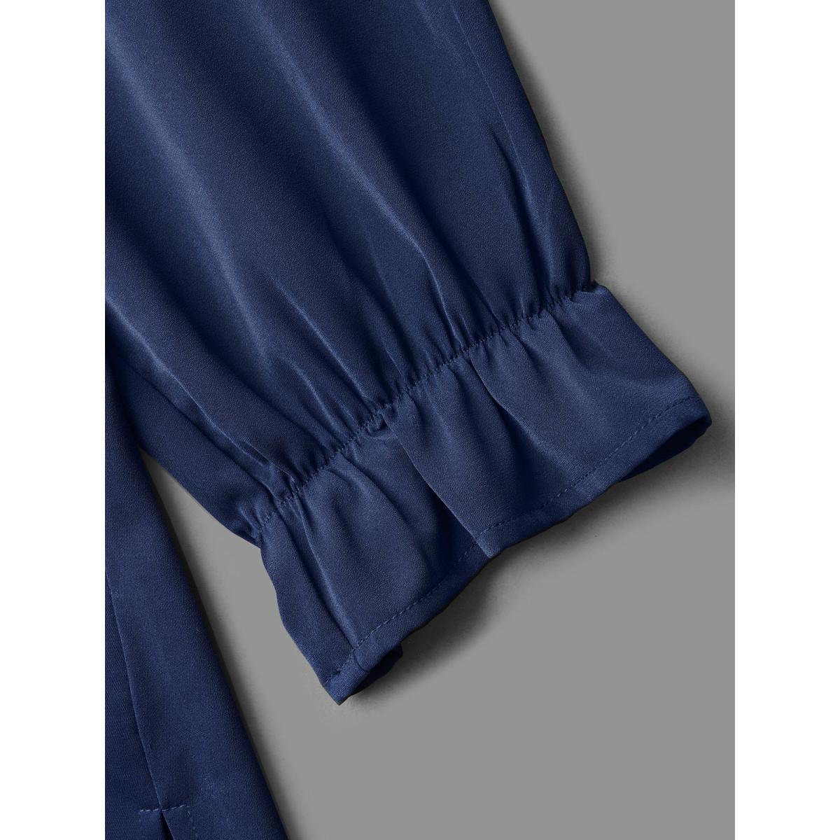 Plus Size Indigo Lace Cut-Out Sheer Stand Collar Blouse Women Elegant Long Sleeve Stand-up collar Everyday Blouses BloomChic 22-24/3X Product Image