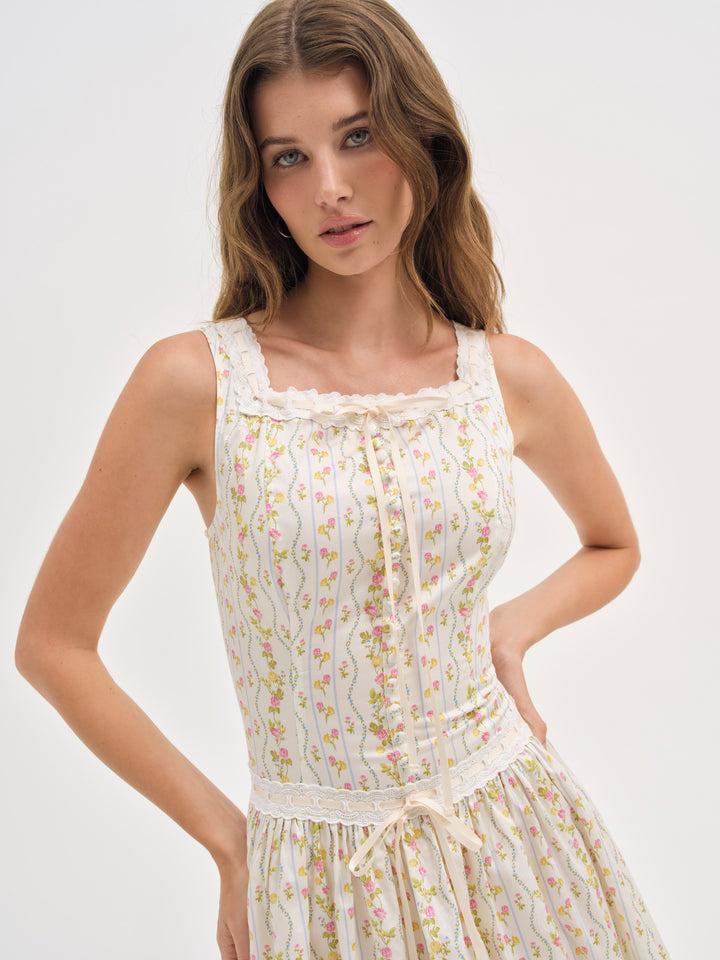 Brigitta Floral Midi Dress — Ivory Product Image