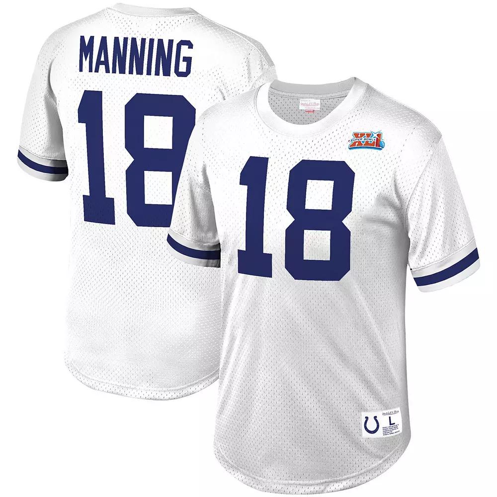 Men's Mitchell & Ness Peyton Manning White Indianapolis Colts Retired Player Name & Number Mesh Top,  Product Image