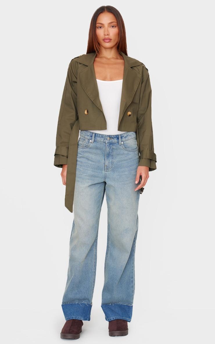 Khaki Cropped Trench Coat Product Image
