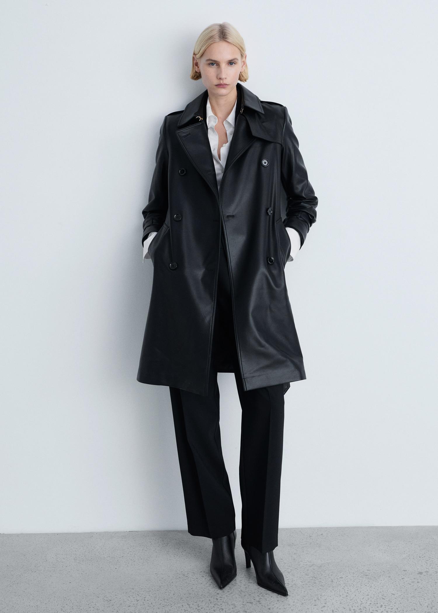 Leather-effect trench coat - Women | MANGO USA Product Image