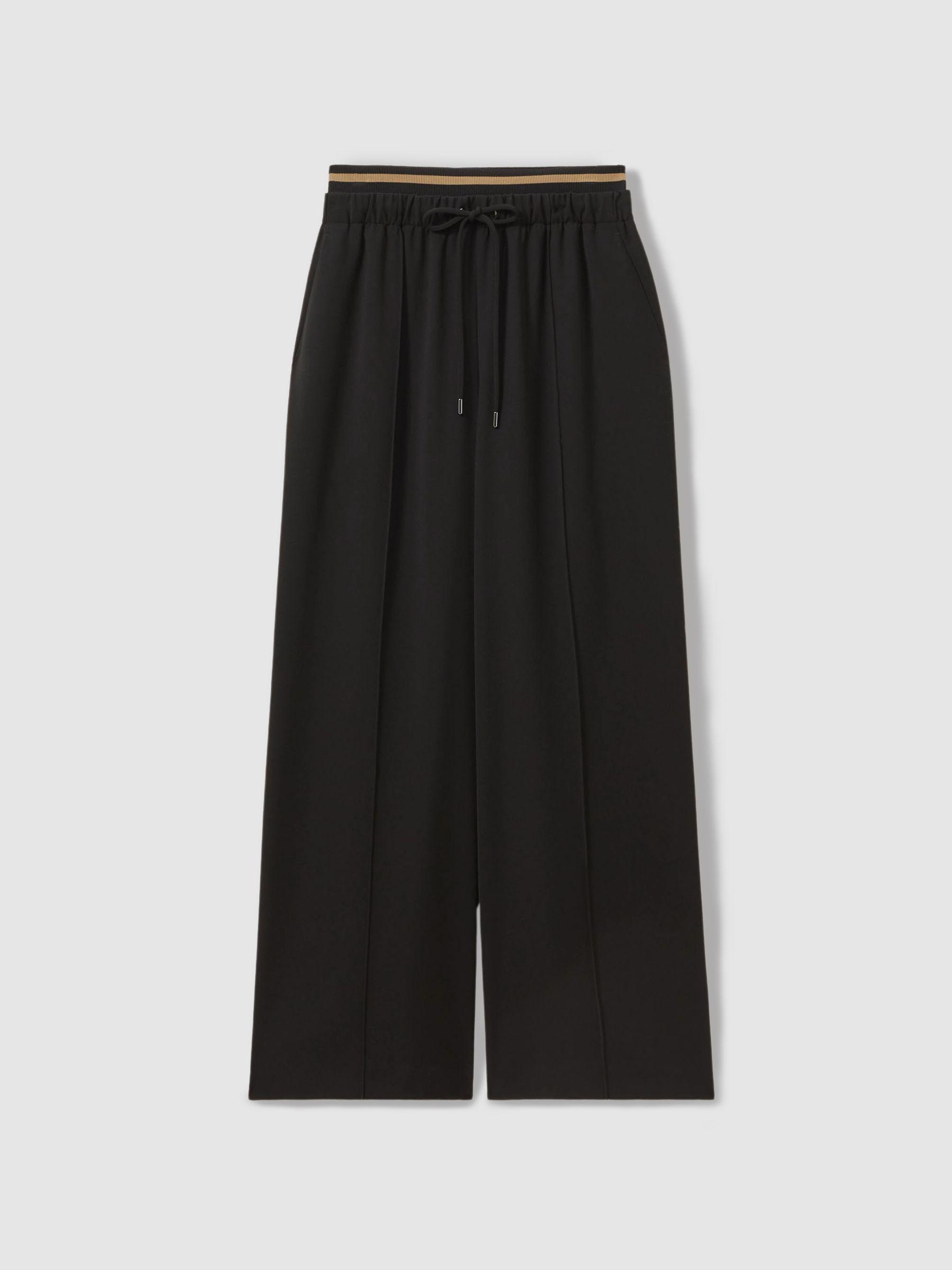Waistband Detail Wide Leg Trousers in Black Product Image