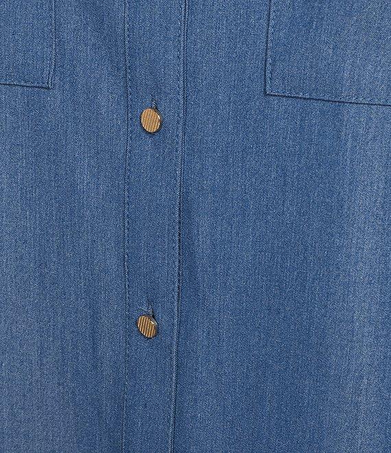 Calessa Plus Size Embroidered 3/4 Sleeve Point Collar Button Front Shirt Product Image