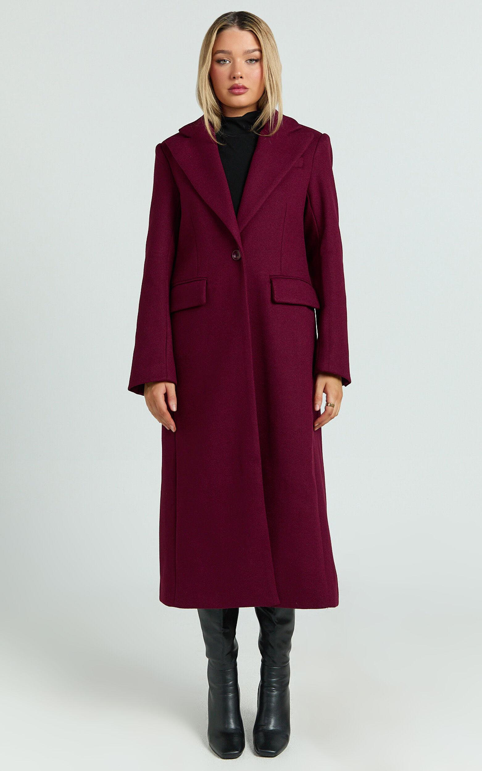 Michaela Coat - Oversized Lapel Single Button Coat in Wine Product Image