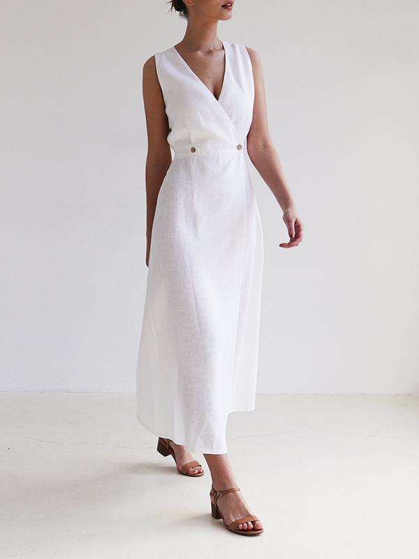 Loose Sleeveless Split-Joint V-Neck Maxi Dresses Product Image