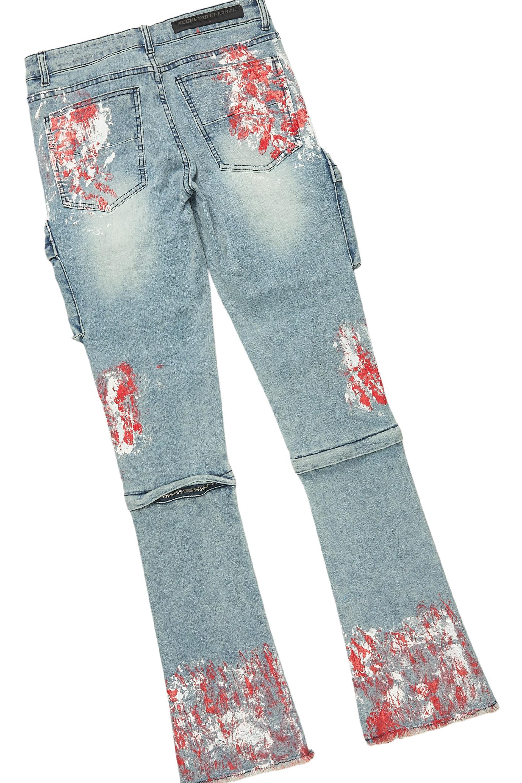 Sley White/Red T-Shirt/Stacked Flare Jean Set Male Product Image
