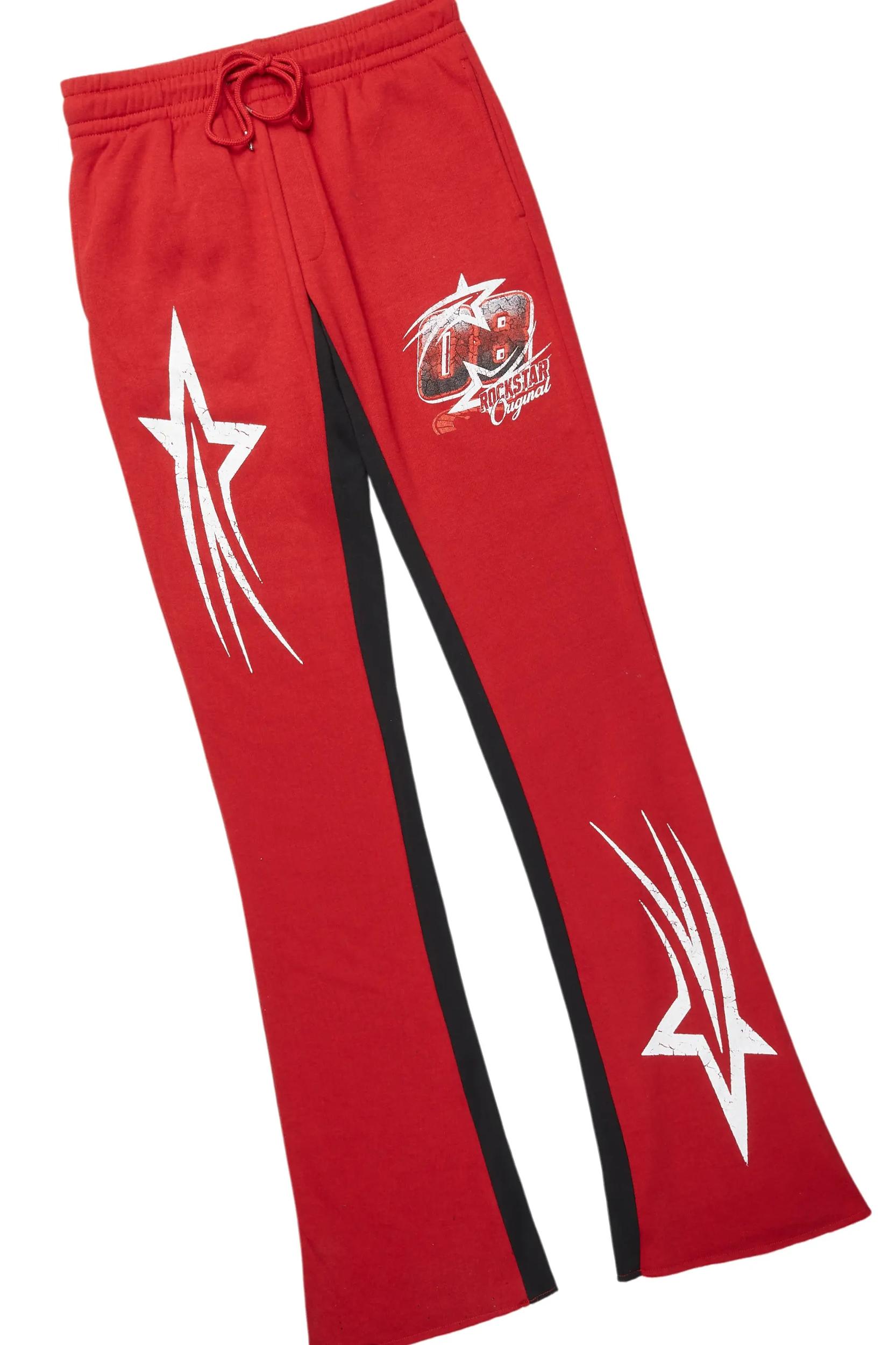 Kastell Black/Burgundy T-Shirt/Stacked Baggy Track Pant Set Male Product Image