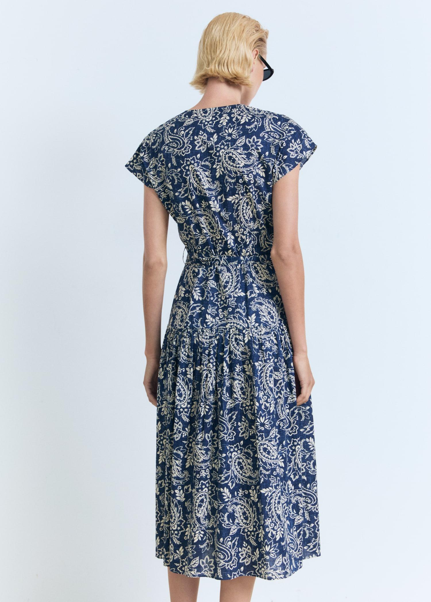 Paisley flared dress with belt - Women | MANGO USA Product Image