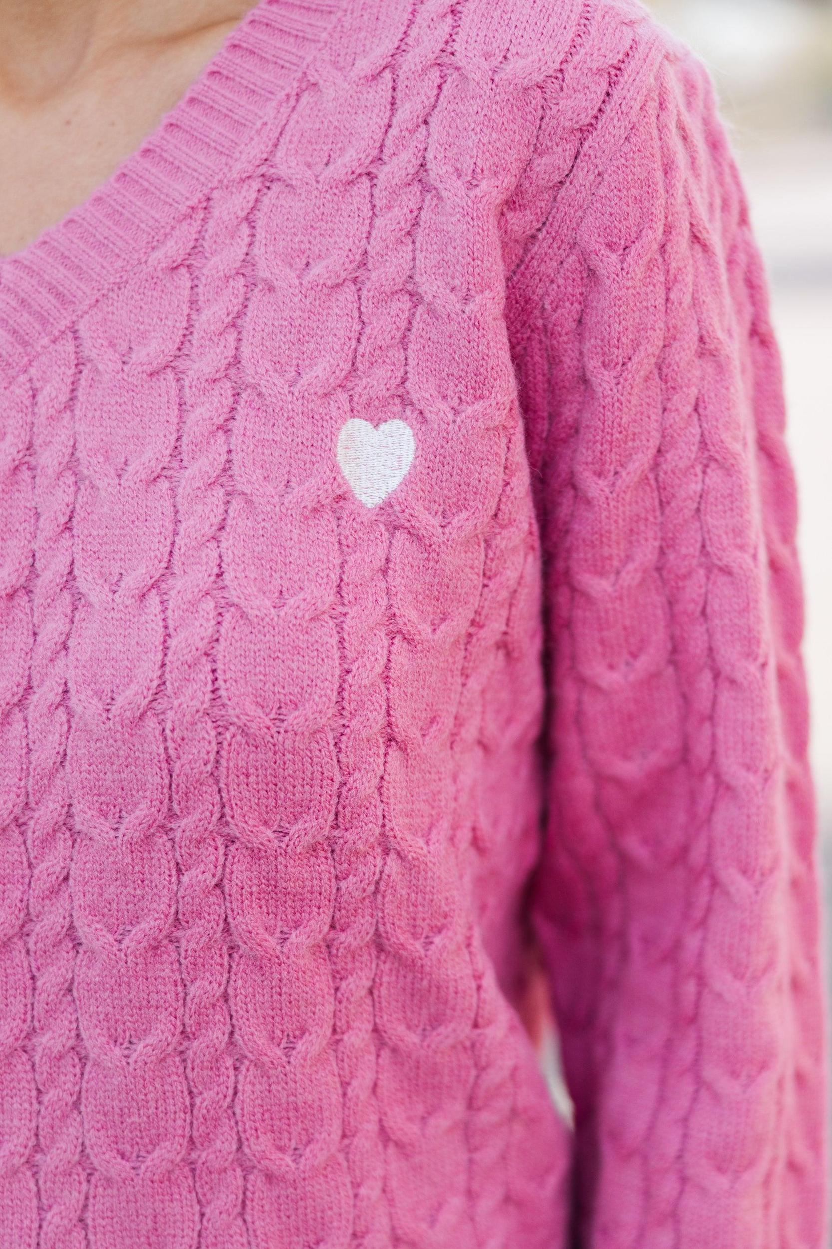 Can't Forget Pink Heart Cable Knit Sweater Female Product Image