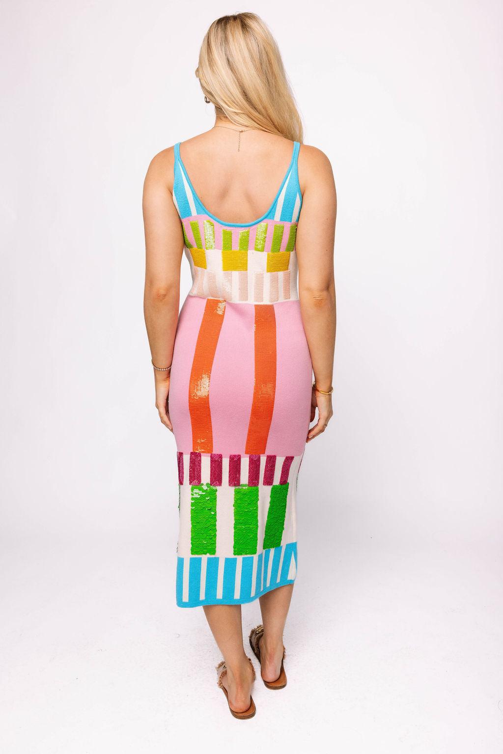 Colorblock Stripe Knit Midi Dress Product Image