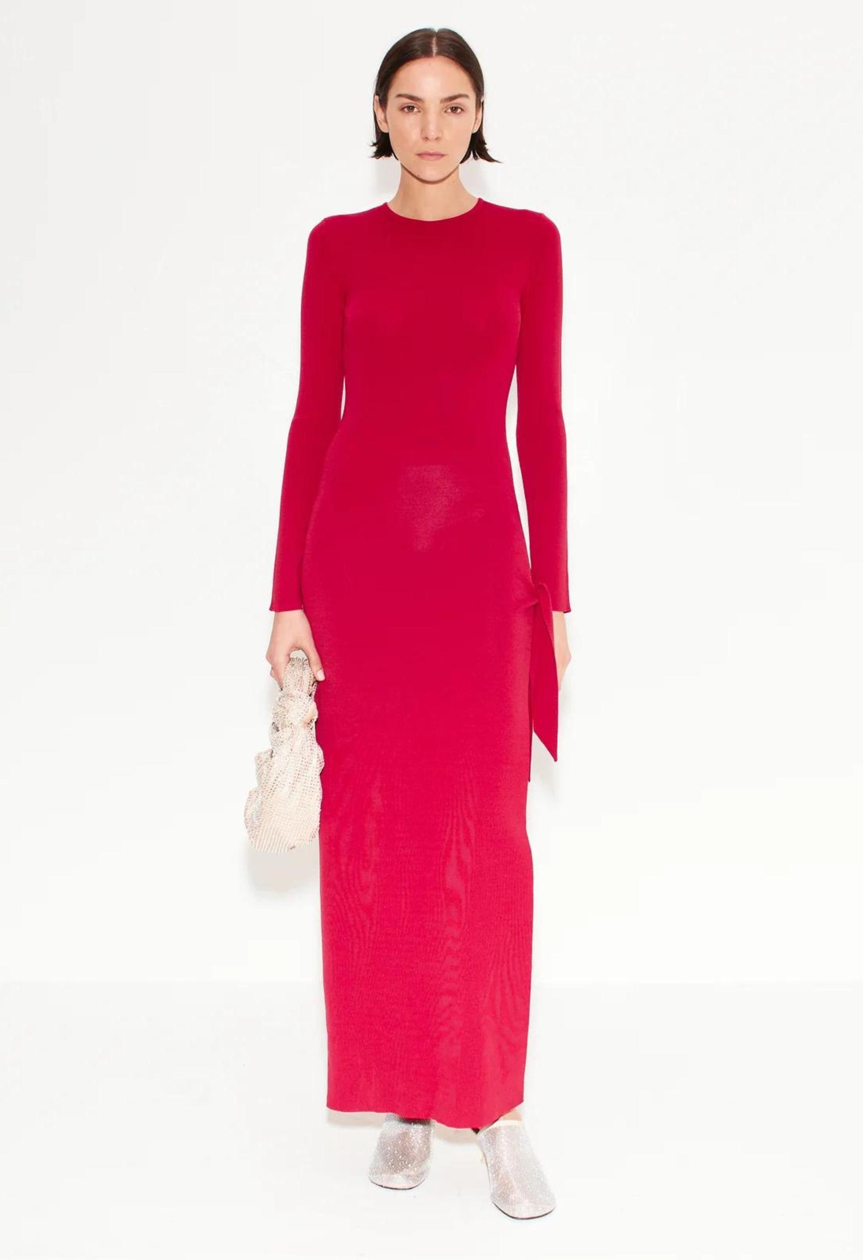 Junjo Long Sleeve Knit Dress in Red Product Image