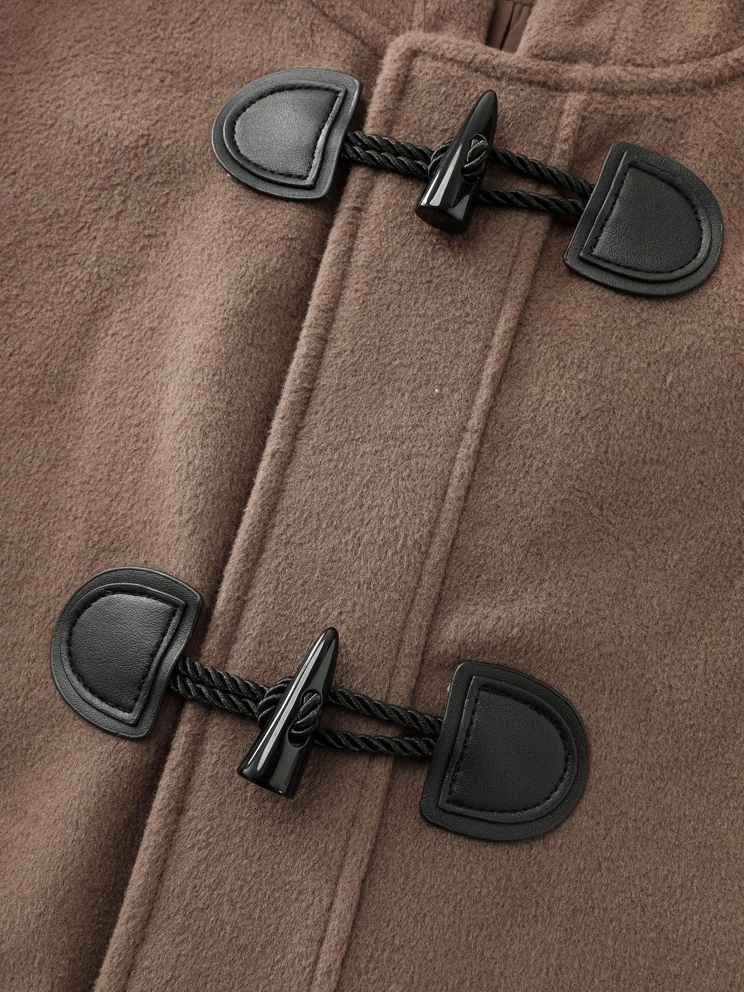 Hooded Relaxed-Fit Horn Button Long Coat Female Product Image