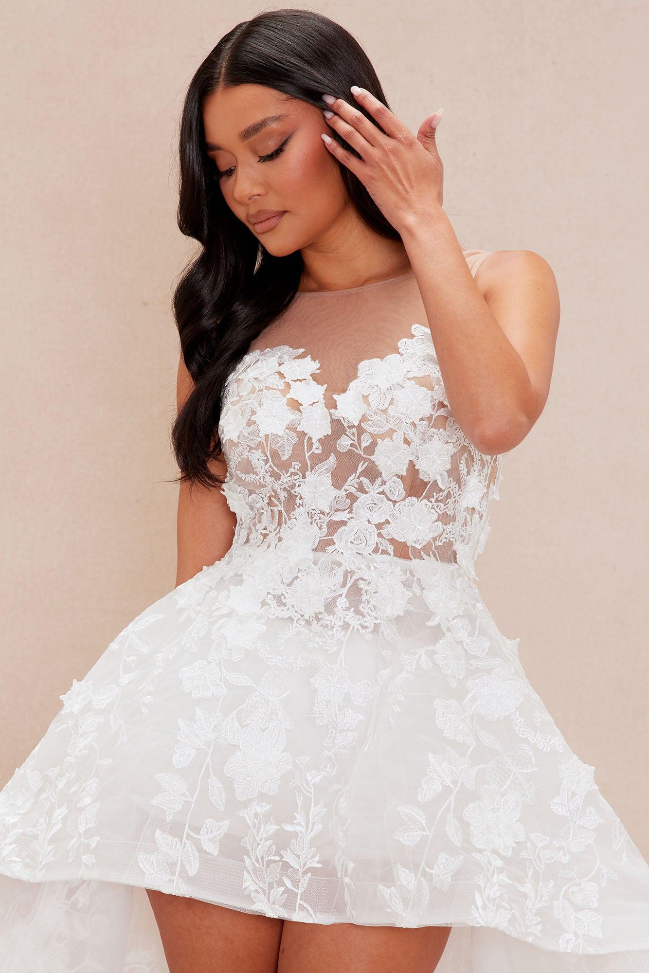 Alicia Embroidered High Low Gown - White Product Image