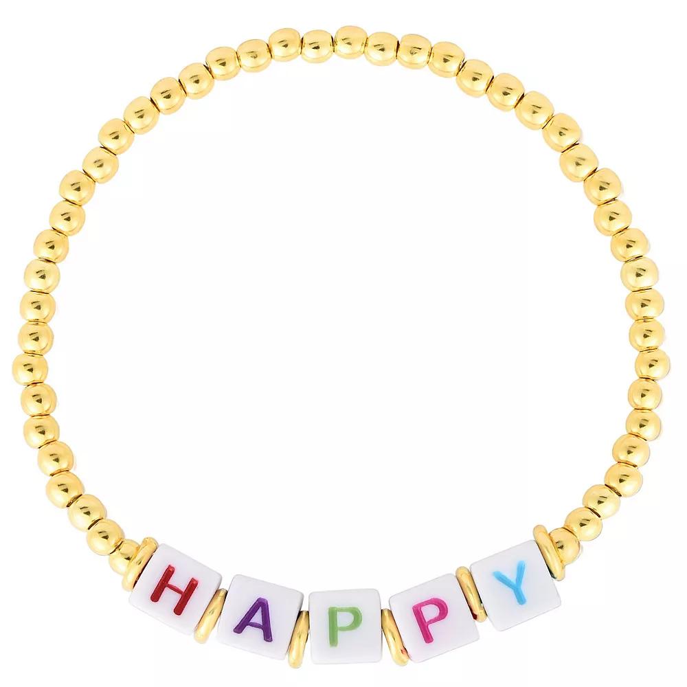 Sunkissed Sterling 14k Gold Over Silver "HAPPY" Beaded Stretch Bracelet, Women's, Size: 7", Gold Tone Product Image