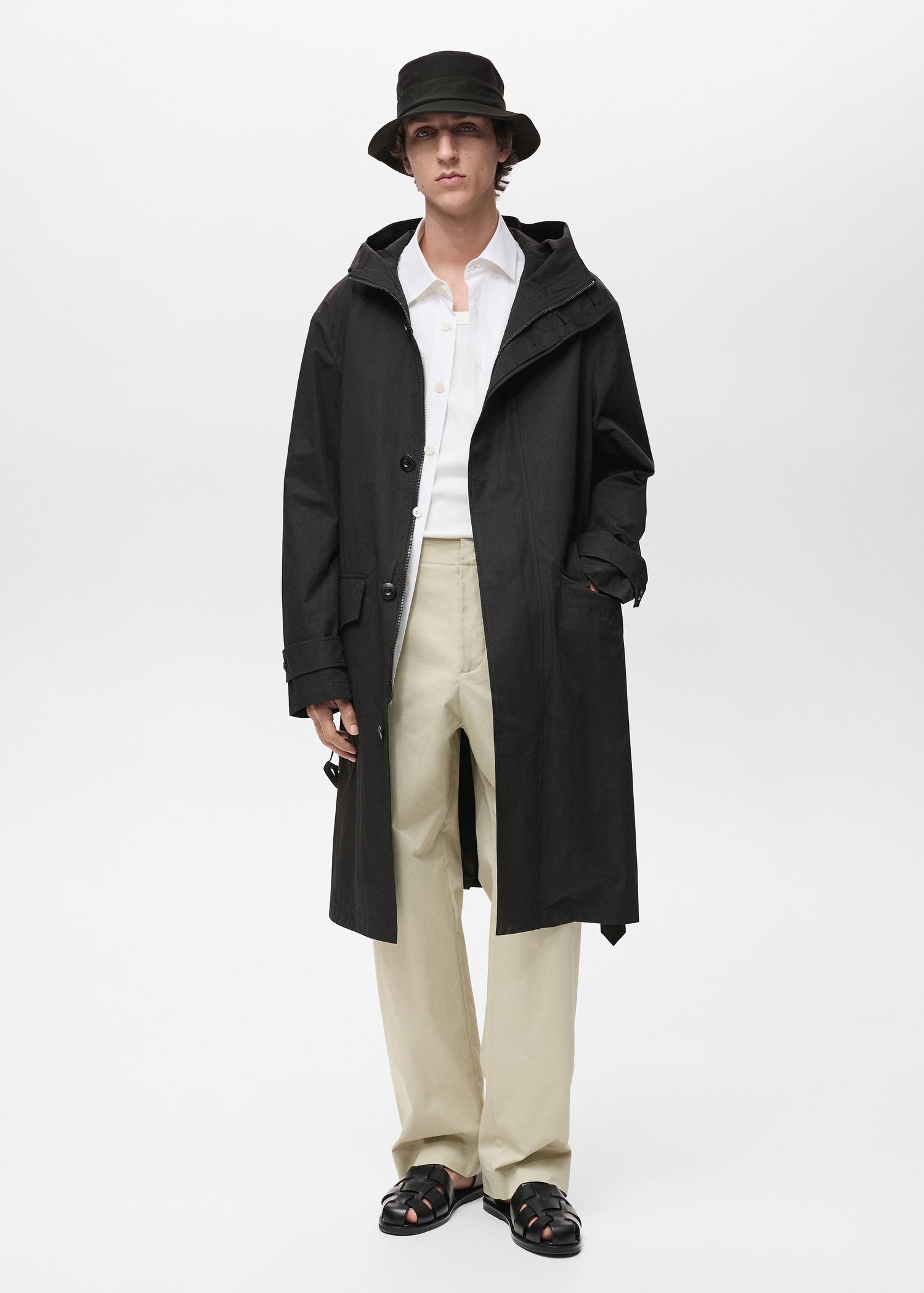 Trench coat with belt and hood - Men | MANGO USA Product Image