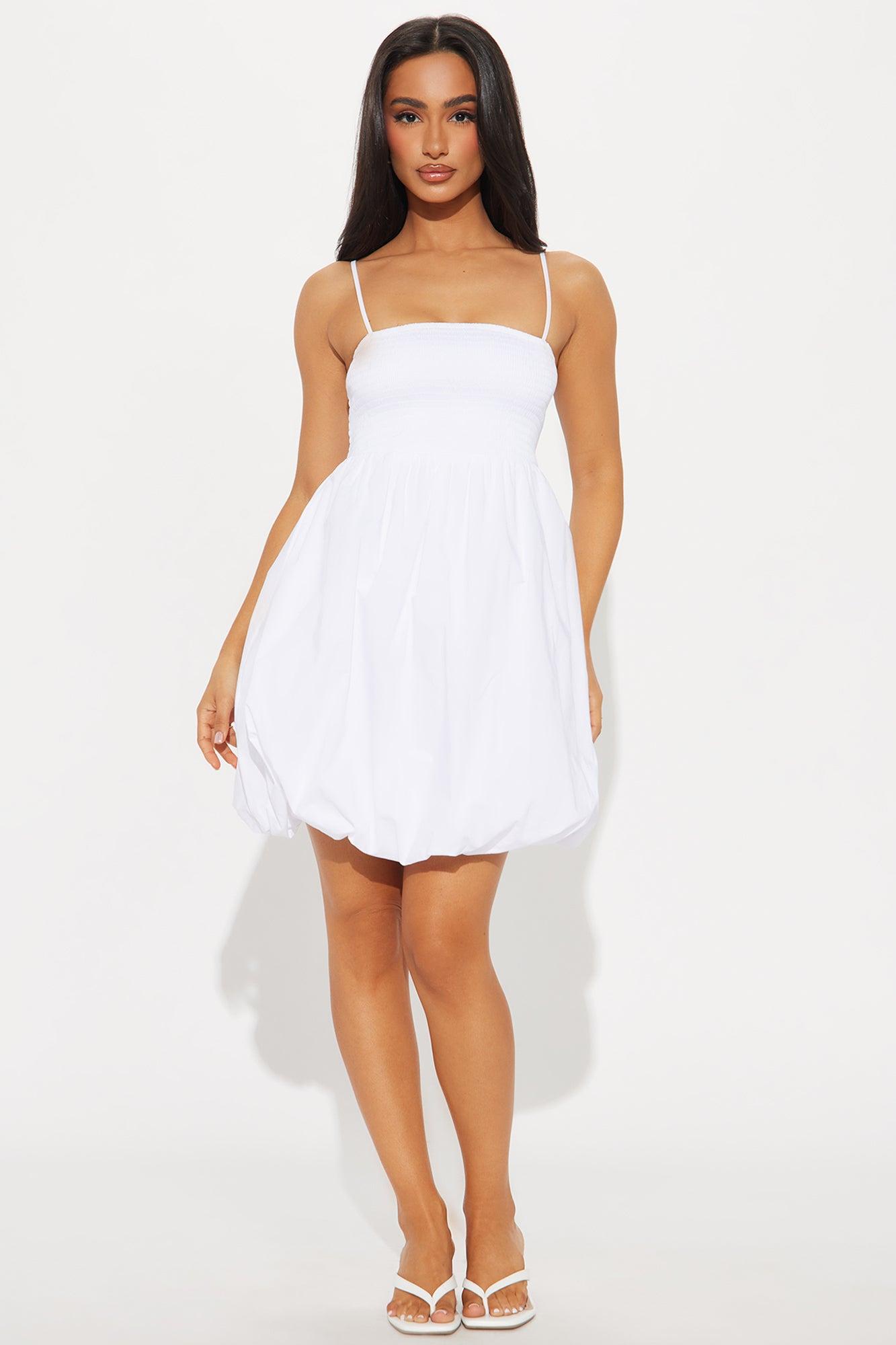 Lily Babydoll Bubble Mini Dress - White Product Image