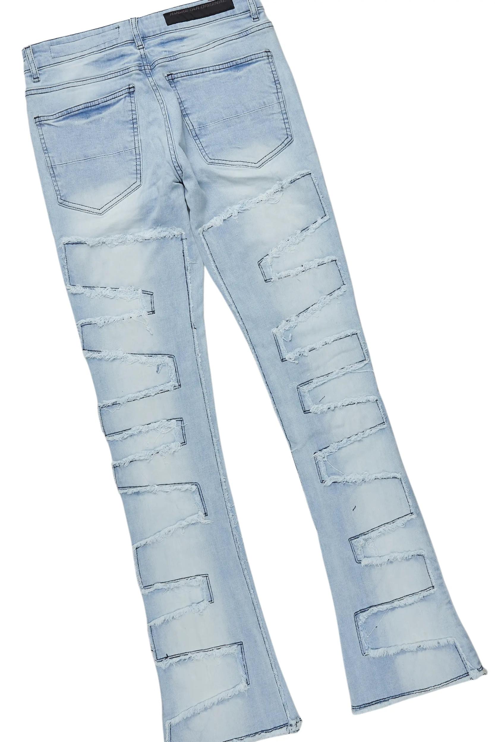 All Seeing Eyes White/Blue Long Sleeve T-Shirt/Stacked Flare Jean Set Male Product Image