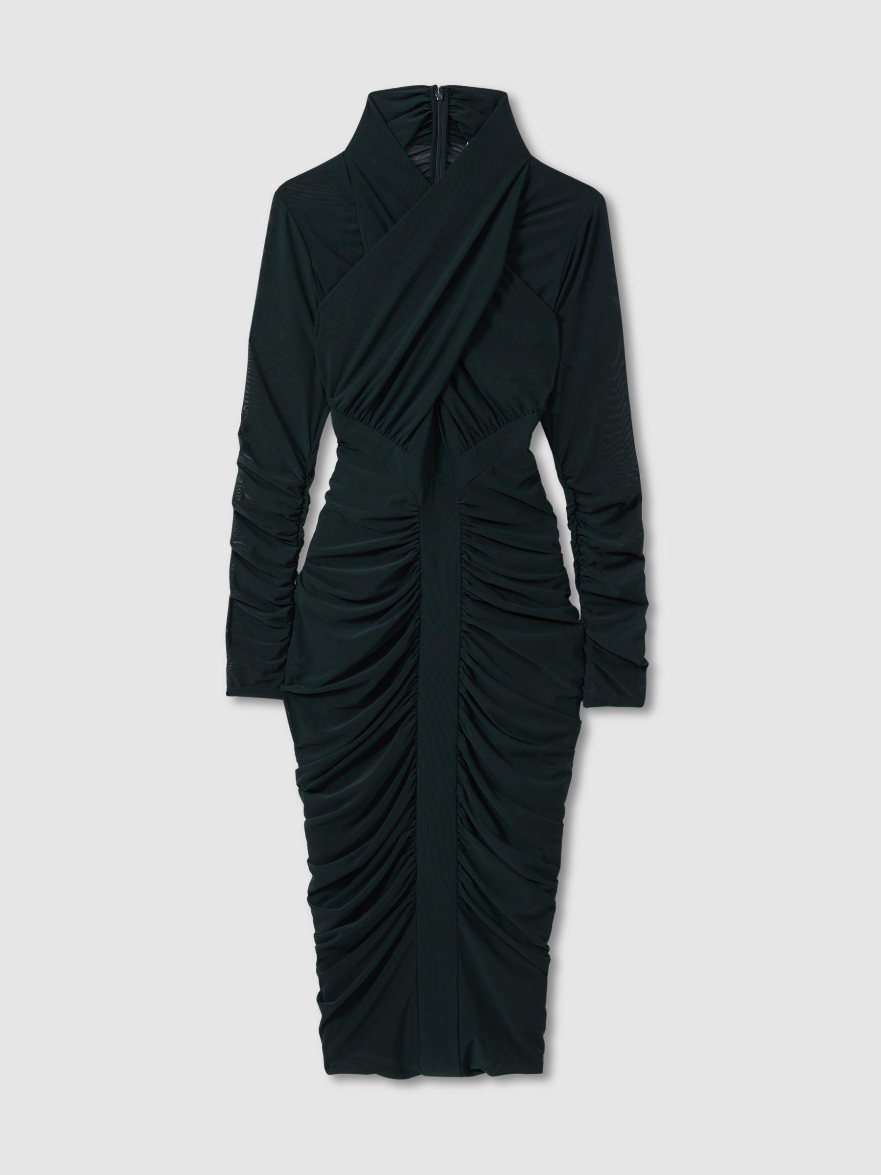 Ruched Bodycon Midi Dress in Teal Product Image