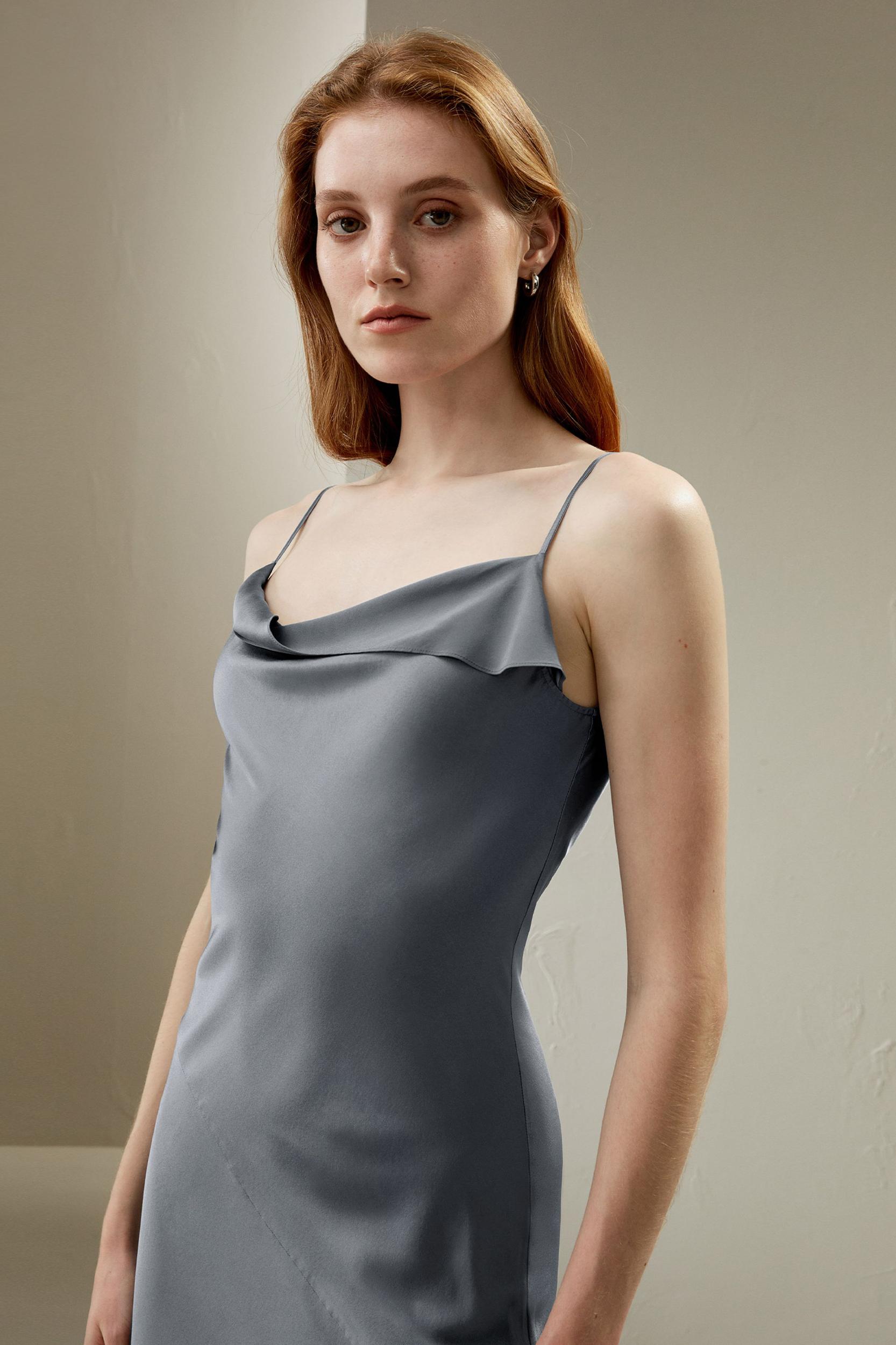 Cowl Neck Oblique-layered Silk Dress Product Image