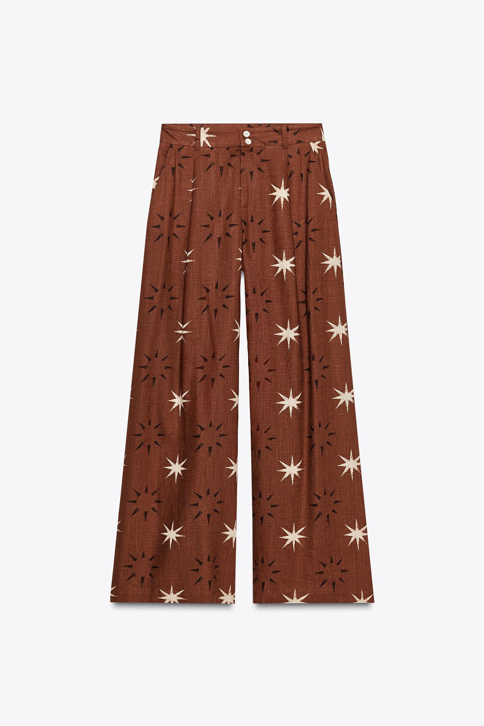 SUN PRINT LINEN WIDE LEG PANTS Product Image