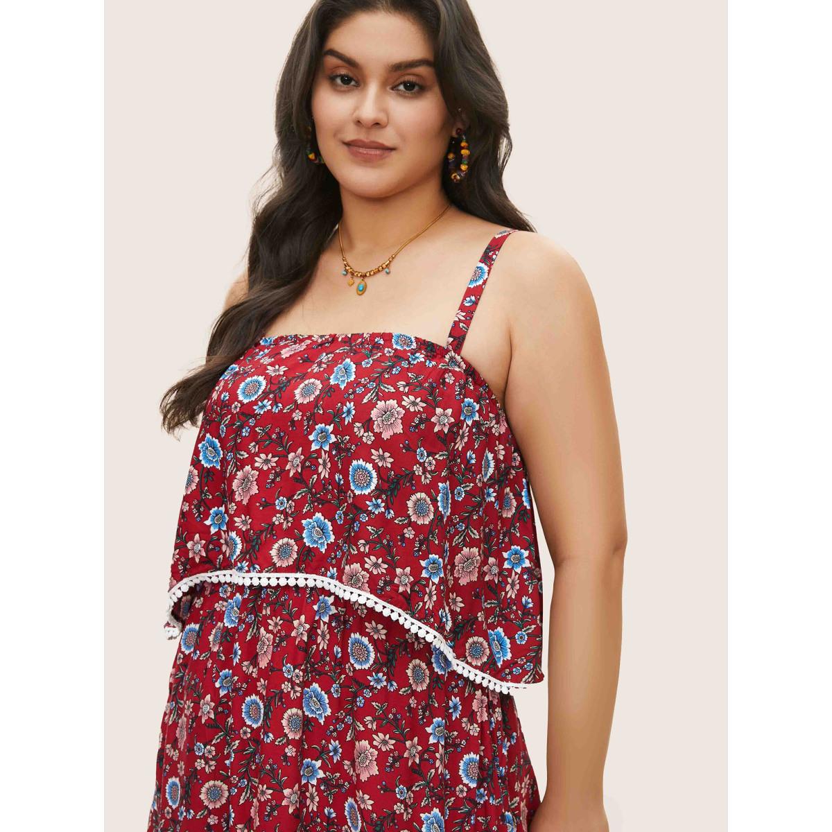 Plus Size Bandana Print Spaghetti Strap Pocket Ruffles Asymmetrical Hem Maxi Dress Scarlet Women Resort Non Non Sleeveless Curvy Long Dress BloomChic 30/6X Product Image