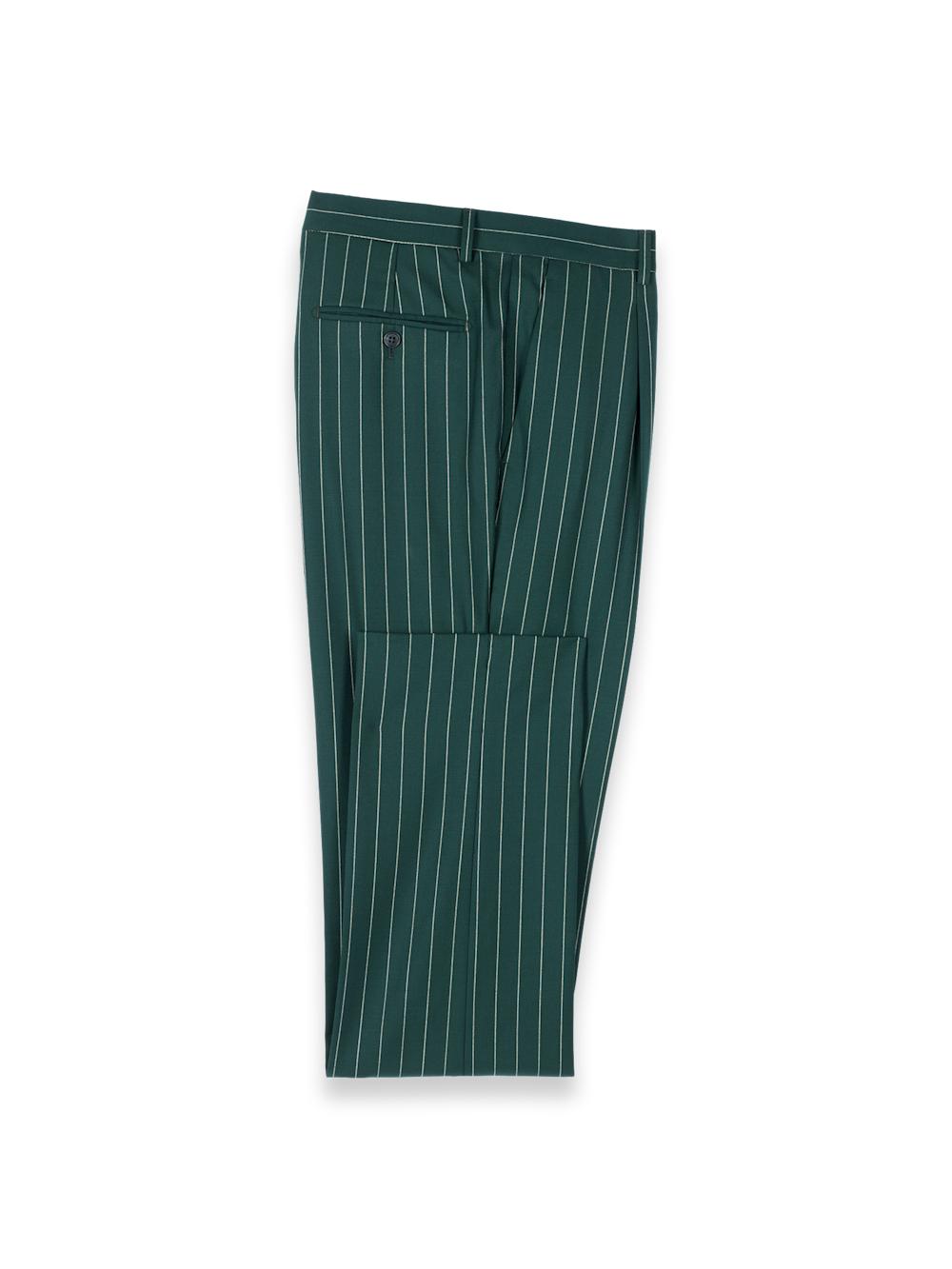 Wool Stretch Stripe Double Breasted Peak Lapel Suit Jacket - Dark Green Product Image