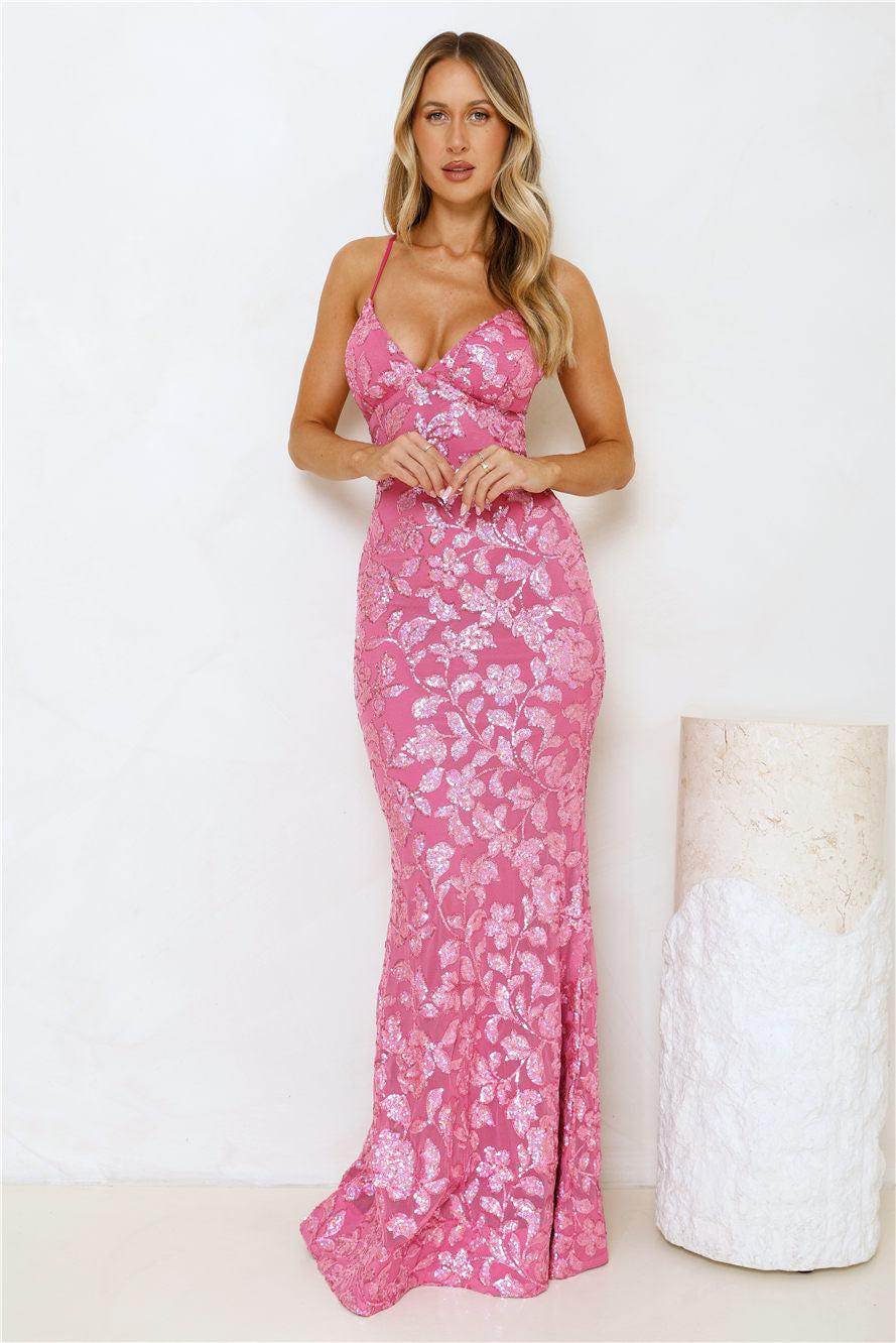 Exquisite Opulence Sequin Maxi Dress Pink Product Image