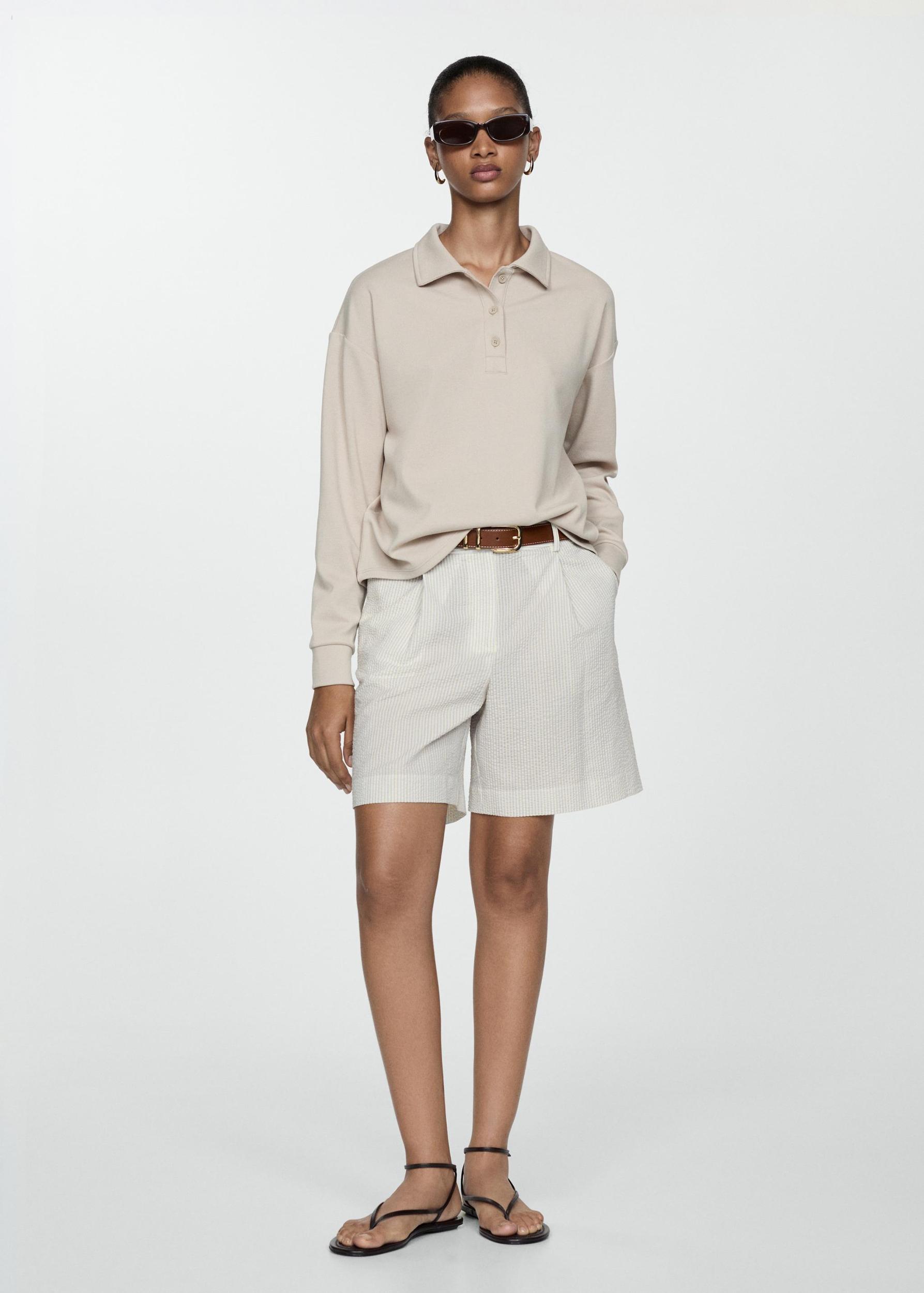 Striped cotton Bermuda shorts - Women | MANGO USA Product Image